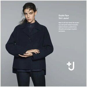 Jil Sander +J Uniqlo Women Oversized Double Face Shirt Jacket Navy Size L NWT